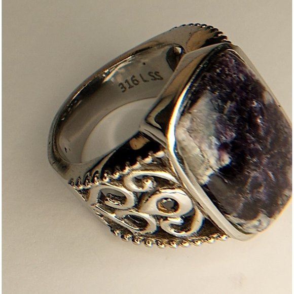 316L Stainless Steel Silver Tone Purple Stone Look Ring Size‎ 7 (10c2) - Picture 3 of 9